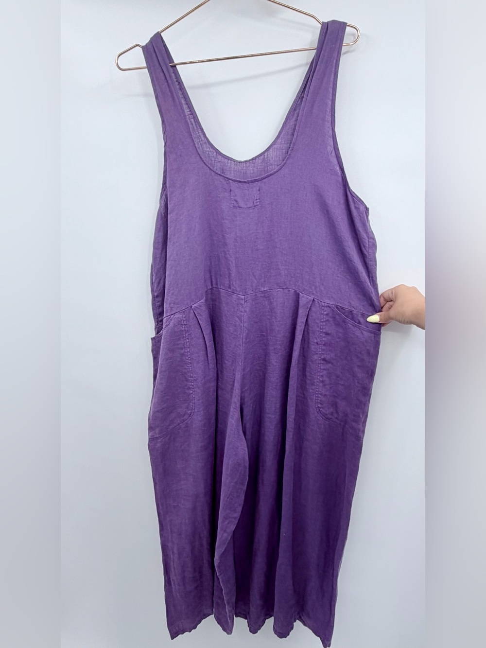 FLAX Wide Leg Linen Scoop Neck Oversized Jumpsuit in Purple - Picture 5 of 9